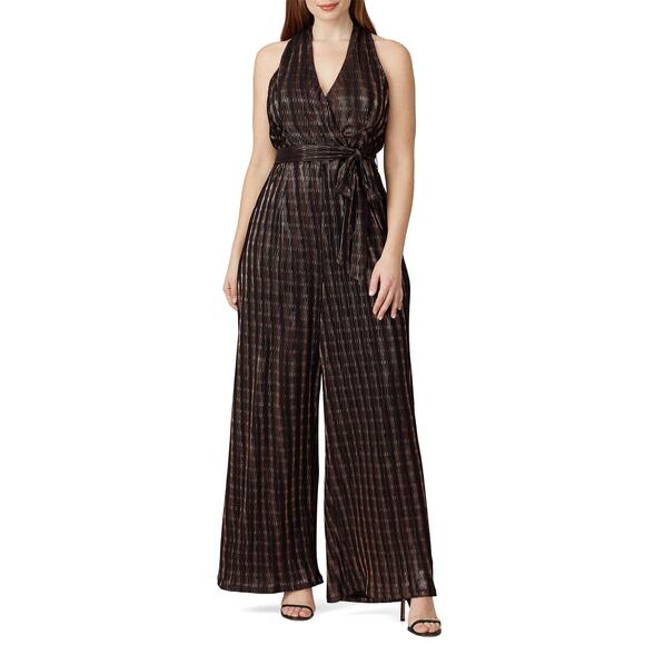 Hutch Tali Black Striped Surplice Wide Leg Jumpsuit Size 10 - Picture 3 of 13